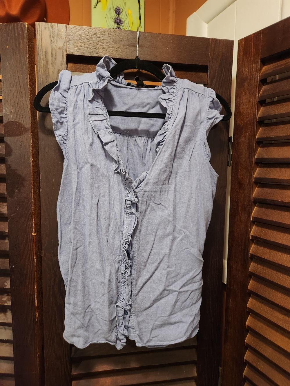 Ellen Tracy Denim Ruffle-Trim Sleeveless Button-Down